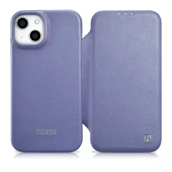   iCarer CE prémium bőr fóliatok iPhone 14 Plus mágneses bőr flip fóliatok MagSafe, lila