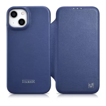   iCarer CE prémium bőr fóliatok iPhone 14 Plus mágneses bőr flip fóliatok MagSafe, kék