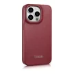 iCarer CE prémium bőr fóliatok iPhone 14 Pro Max mágneses flip tok, MagSafe, piros