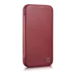 iCarer CE prémium bőr fóliatok iPhone 14 Pro Max mágneses flip tok, MagSafe, piros