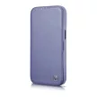 iCarer CE prémium bőr fóliatok iPhone 14 Pro Max mágneses flip bőr fóliatok MagSafe világos, lila