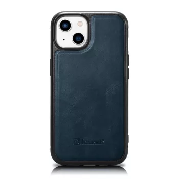   iCarer Leather Oil Wax tok természetes bőrrel tok iPhone 14, kék