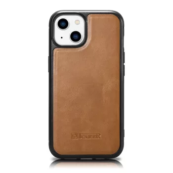   iCarer Leather Oil Wax tok természetes bőrrel iPhone 14, barna