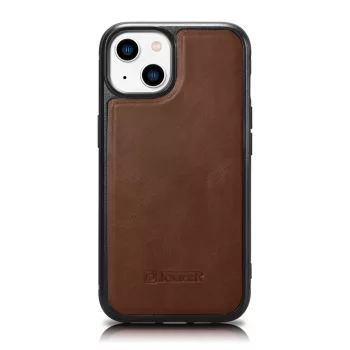  iCarer Leather Oil Wax valódi bőr tok iPhone 14 Plus (MagSafe), barna