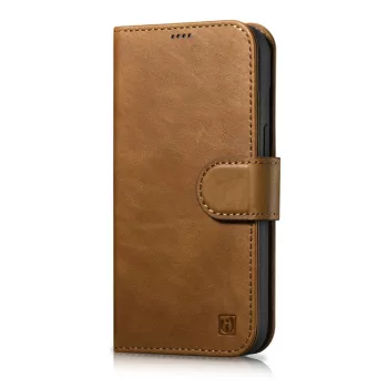   iCarer olajviasz tárca tok 2in1 Cover iPhone 14 Pro Anti-RFID bőr Flip Case, barna