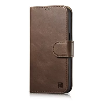   iCarer olajviasz tárca tok 2in1 Cover iPhone 14 Plus Anti-RFID bőr Flip Case, barna
