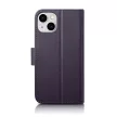 iCarer tárca tok 2in1 tok iPhone 14 bőr Flip Cover Anti-RFID, lila