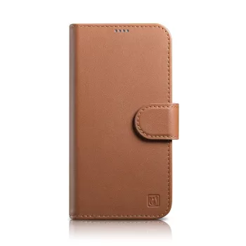   iCarer tárca tok 2in1 Cover iPhone 14 Plus Anti-RFID bőr Flip Case, barna