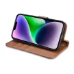 iCarer tárca tok 2in1 Cover iPhone 14 Plus Anti-RFID bőr Flip Case, barna