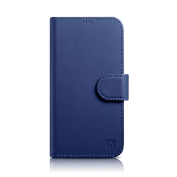   iCarer tárca tok 2in1 Cover iPhone 14 Plus Anti-RFID bőr Flip Case, kék