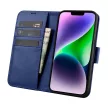 iCarer tárca tok 2in1 Cover iPhone 14 Plus Anti-RFID bőr Flip Case, kék