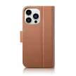 iCarer tárca tok 2in1 Cover iPhone 14 Pro Max bőr Flip Cover Anti-RFID, barna