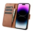 iCarer tárca tok 2in1 Cover iPhone 14 Pro Max bőr Flip Cover Anti-RFID, barna