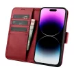 iCarer tárca tok 2in1 Cover iPhone 14 Pro Max bőr Flip Cover Anti-RFID, piros