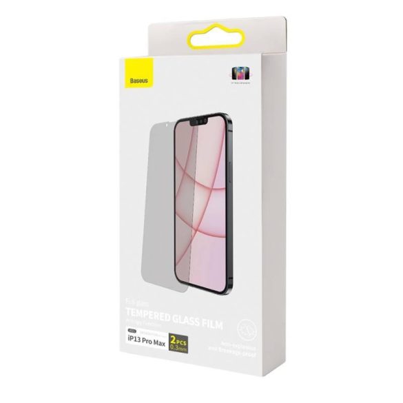 Baseus iPhone 13 Pro Max 0.3mm, 3D Full screen Anti Spy Tempered Glass, teljes kijelzős üvegfólia, fekete