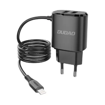   Dudao A2ProL Charger hálózati 2XUSB-A 12W, töltő adapter integrált Lightning kábellel, fekete