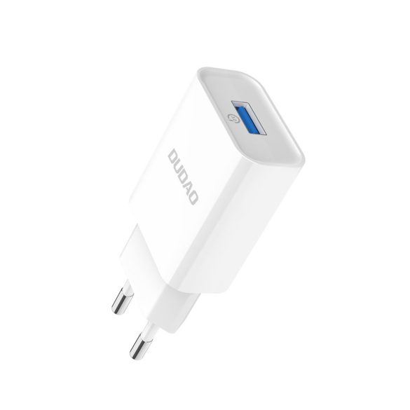 Dudao USB Wall Charger USB-A hálózati töltő adapter, QC3.0 5V/2.4A, gyorstöltő, USB-A/Lightning kábellel, 12W, fehér