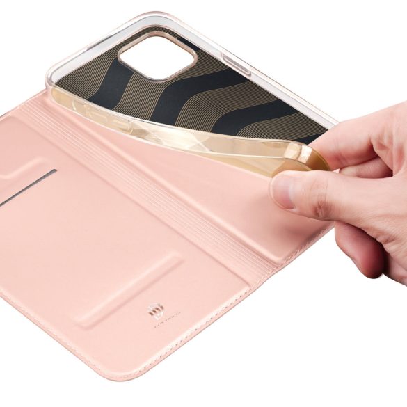 Dux Ducis Skin Pro iPhone 15 oldalra nyíló tok, rozé arany