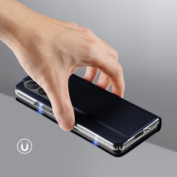 Dux Ducis Bril Samsung Galaxy Z Fold 5 eredeti bőr oldalra nyíló tok, sötétkék