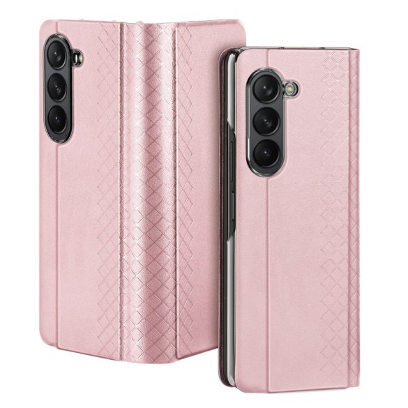 Dux Ducis Bril Samsung Galaxy Z Fold 5 eredeti bőr oldalra nyíló tok, rózsaszín