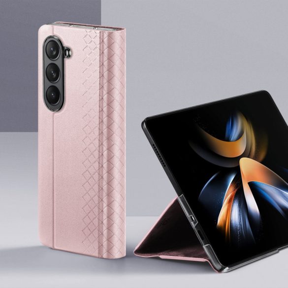 Dux Ducis Bril Samsung Galaxy Z Fold 5 eredeti bőr oldalra nyíló tok, rózsaszín