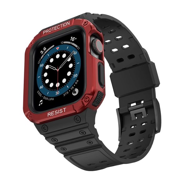 Protect Strap Band Apple Watch 2/3/4/5/6/7/SE, 42/44/45mm ütésálló tok és óraszíj, fekete-piros