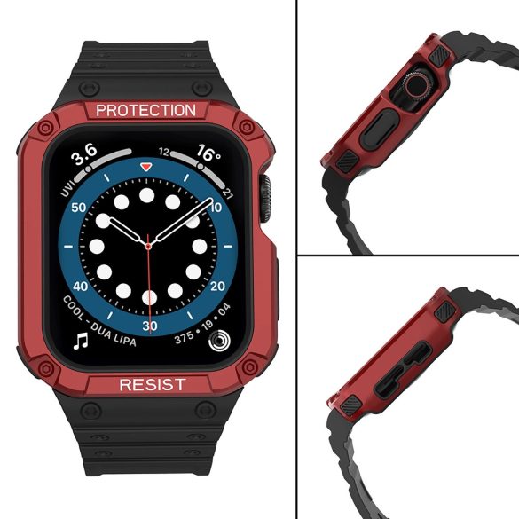 Protect Strap Band Apple Watch 2/3/4/5/6/7/SE, 42/44/45mm ütésálló tok és óraszíj, fekete-piros