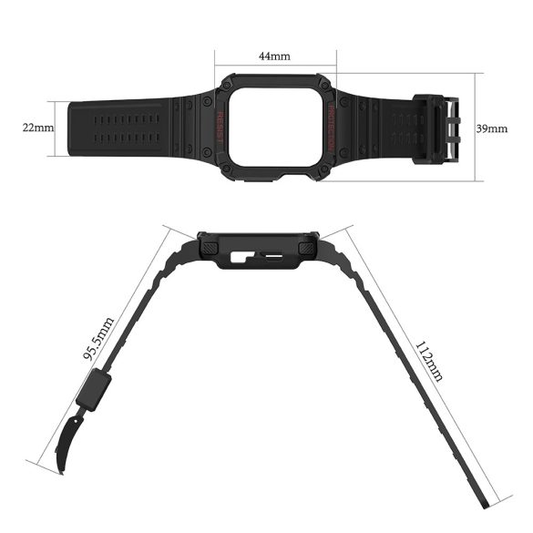 Protect Strap Band Apple Watch 2/3/4/5/6/7/SE, 42/44/45mm ütésálló tok és óraszíj, fekete-rozéarany