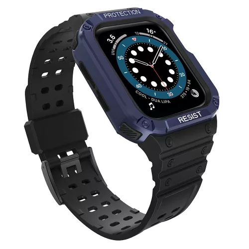Protect óraszíj Band Apple Watch 2/3/4/5/6/7/SE, 42/44/45mm ütésálló tok és óraszíj, fekete-rozéarany