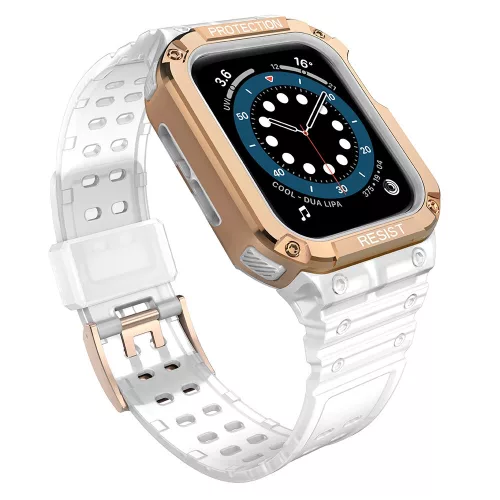 Protect óraszíj Band Apple Watch 2/3/4/5/6/7/SE, 42/44/45mm ütésálló tok és óraszíj, fehér-rozéarany