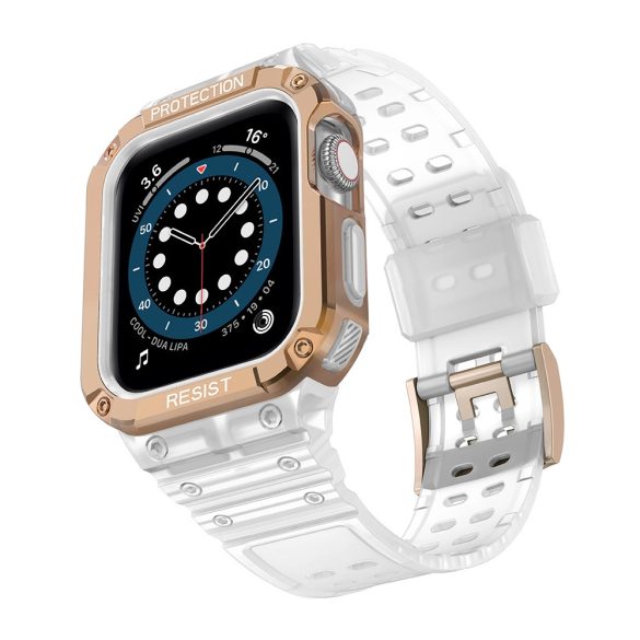 Protect Strap Band Apple Watch 2/3/4/5/6/7/SE, 42/44/45mm ütésálló tok és óraszíj, fehér-rozéarany