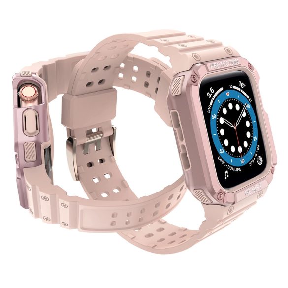 Protect Strap Band Apple Watch 7/SE, 42/44/45mm ütésálló tok és óraszíj, rózsaszín
