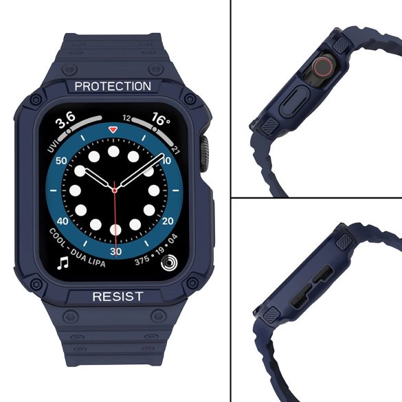 Protect Strap Band Apple Watch 7/SE, 42/44/45mm ütésálló tok és óraszíj, kék