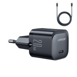   Joyroom JR-TCF02 USB-C hálózati töltő, gyorstöltő, USB-C/Lightning kábellel, 20W, fekete