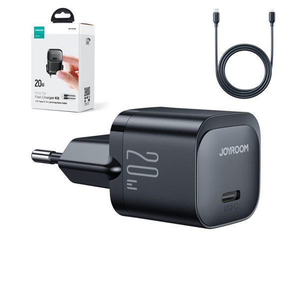 Joyroom JR-TCF02 USB-C hálózati töltő, gyorstöltő, USB-C/Lightning kábellel, 20W, fekete