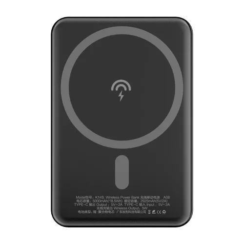 Dudao K14s Wireless Magsafe Powerbank magsafe kompatibilis  hordozható külső akkumulátor és vezeték nélküli töltő, 5000 mAh, 5W, fekete