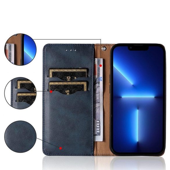 Magnet Strap Case Samsung Galaxy A52 4G/A52 5G/A52s 5G oldalra nyíló tok, sötétkék
