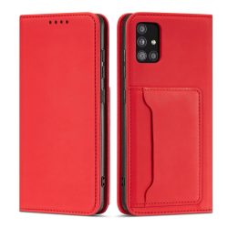   Magnet Card Case Samsung Galaxy A52 4G/A52 5G/A52s 5G kártyatartós oldalra nyíló tok, piros