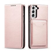   Magnet Card Case for Samsung Galaxy S22 Plus oldalra nyíló tok, rózsaszín