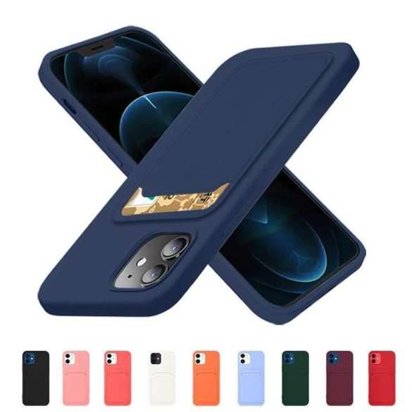 Card Case Silicone Samsung Galaxy S22 Ultra hátlap, tok, sötétkék