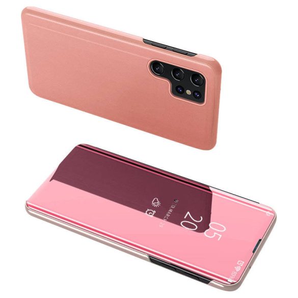Clear View Case cover Samsung Galaxy S23 Ultra oldalra nyíló tok rózsaszín