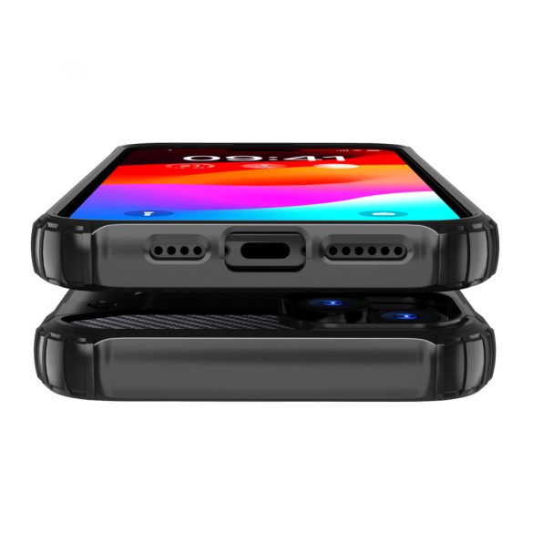 Hybrid Armor Tough Rugged iPhone 15 Pro ütésálló hátlap, tok, fekete