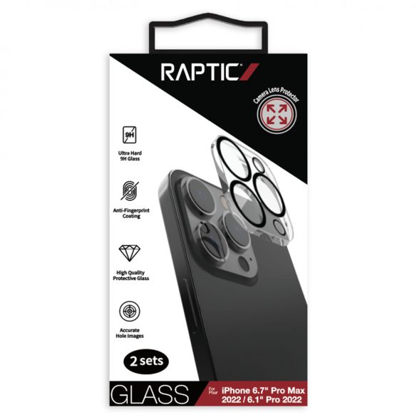 Raptic X-Doria 2db iPhone 14 Pro/14 Pro Max kameravédő üvegfólia (tempered glass), fekete