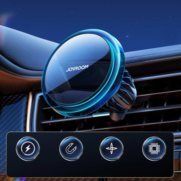 Joyroom JR-ZS291 Car Magnetic Holder Qi Wireless Induction Charger Magsafe kompatibilis vezeték nélküli töltő és tartó, szellőzőrácsra, mágneses, 15W, ezüst