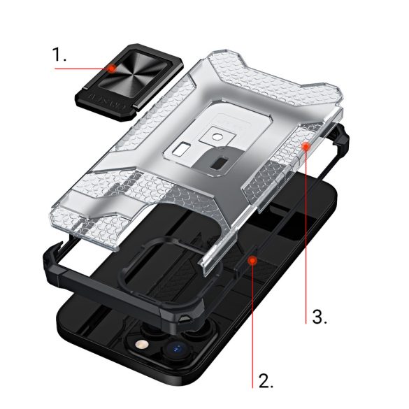 Crystal Ring Kickstand iPhone 13 Pro Max kitámasztható ütésálló hátlap, tok, fekete