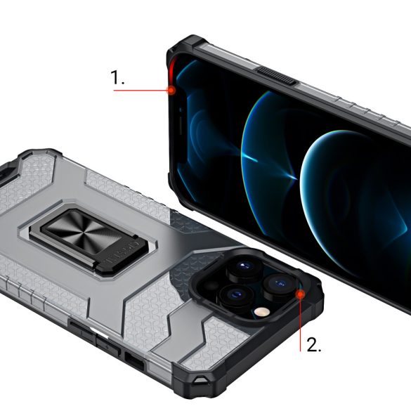 Crystal Ring Kickstand iPhone 13 Pro Max kitámasztható ütésálló hátlap, tok, fekete