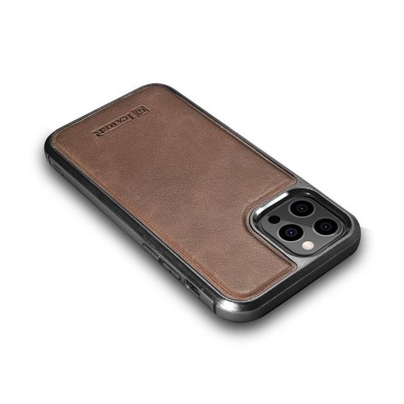 iCarer Leather Oil Wax iPhone 12 Pro Max eredeti bőr, hátlap, tok, barna