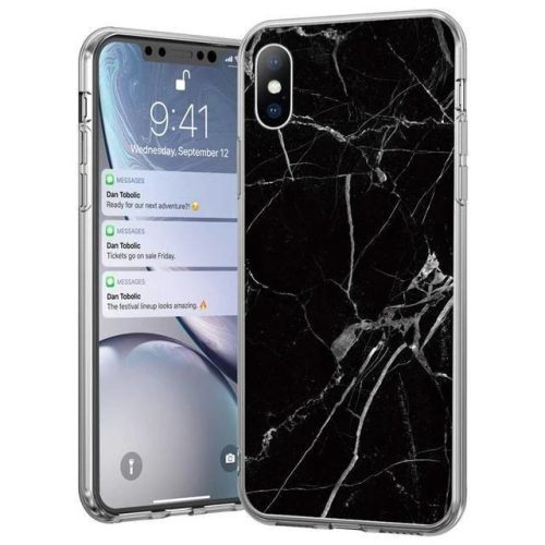 Wozinsky Marble case iPhone 11 márvány mintás hátlap, tok, fekete