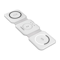   Choetech T588-F 3in1 Összehajtható Magsafe kompatibilis mobiltelefon, Airpods és Apple Watch vezeték nélküli töltő USB-C/USB-C kábellel, 15W, fehér