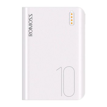   Romoss Sense 4 Mini Powerbank, hordozható külső akkumulátor 2xUSB-A/USB-C/Micro-USB, 10000 mAh, fehér